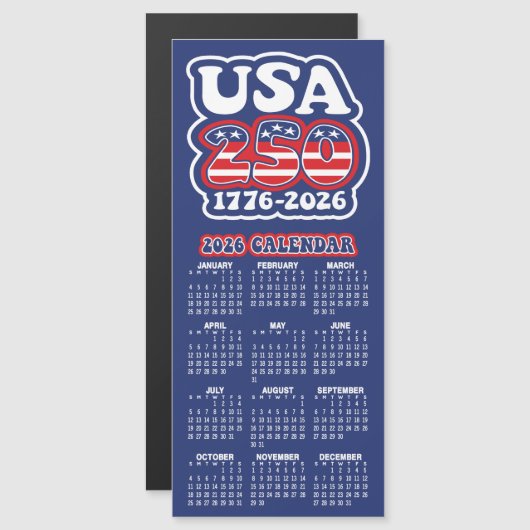 2026 Calendar USA 250 America's Birthday 1776-2026 (Voorkant / Achterkant)