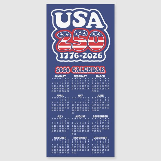 2026 Calendar USA 250 America's Birthday 1776-2026 (Voorkant)