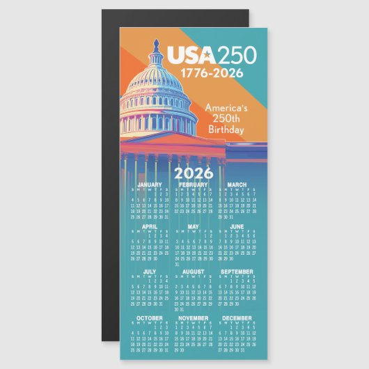 2026 Calendar USA 250 Capital Dome America (Voorkant / Achterkant)