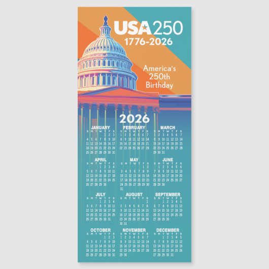 2026 Calendar USA 250 Capital Dome America (Voorkant)