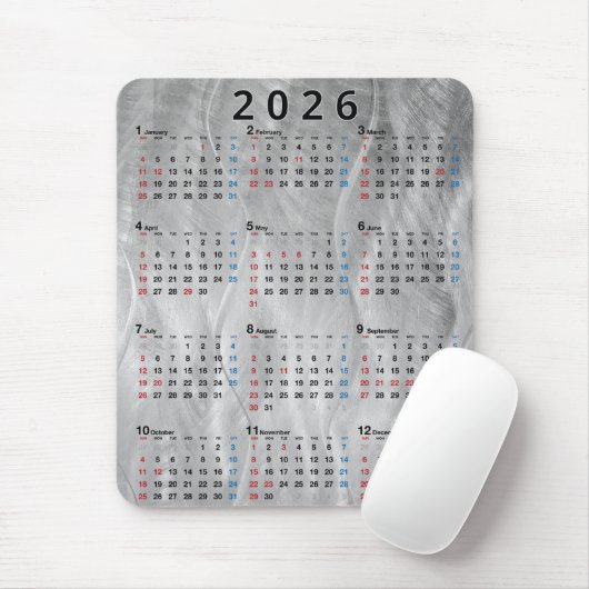 2026 Calendar Wavy Brushed Steel Abstract Muismat (Met muis)