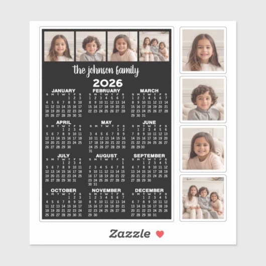 2026 Calendar with 4 Photo Collage and 4 square Sticker (Vel)