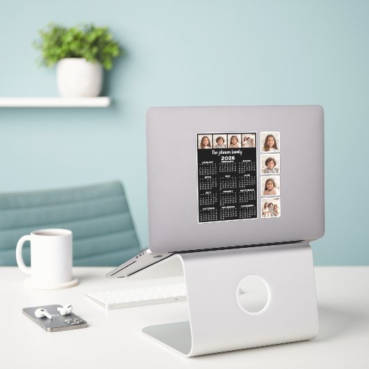 2026 Calendar with 4 Photo Collage and 4 square Sticker (Laptop op bureau)