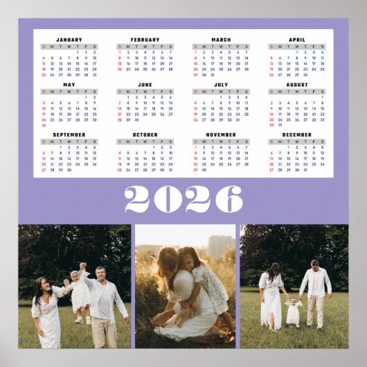 2026 Calendar with Purple Background  Poster (Voorkant)