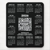2026 Calendar with QR Code Contact Info Black Muismat (Voorkant)