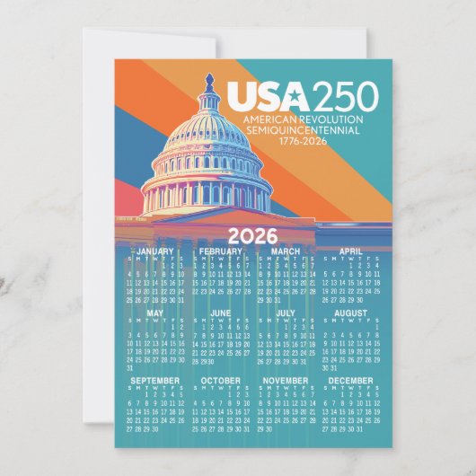 2026 Calendar with USA 250 Capital America Card (Voorkant)