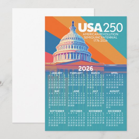 2026 Calendar with USA 250 Capital America Card (Voorkant / Achterkant)