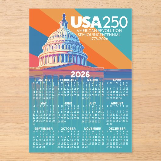 2026 Calendar with USA 250 Capital Dome America Acryl Uitnodigingen (Voorkant)