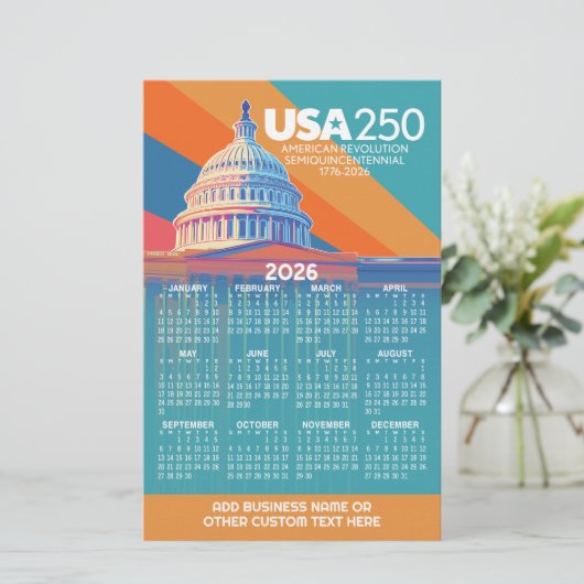 2026 Calendar with USA 250 Capital Dome America Briefpapier (Staand voorkant)