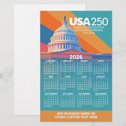 2026 Calendar with USA 250 Capital Dome America Briefpapier (Voorkant / Achterkant)