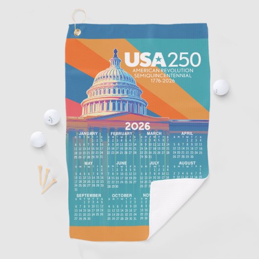 2026 Calendar with USA 250 Capital Dome America Golfhanddoek (Insitu)