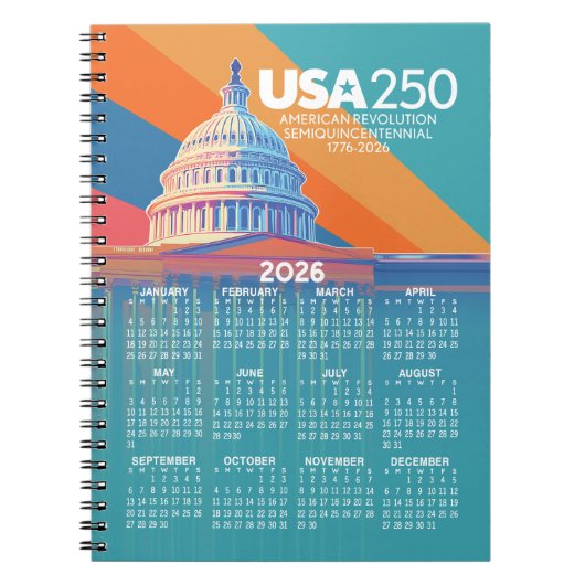 2026 Calendar with USA 250 Capital Dome America Notitieboek (Voorkant)