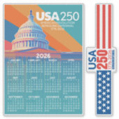 2026 Calendar with USA 250 Capital Dome America Sticker (Voorkant)