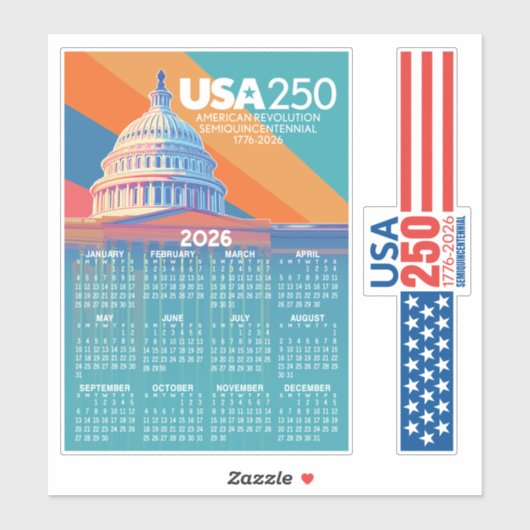 2026 Calendar with USA 250 Capital Dome America Sticker (Vel)