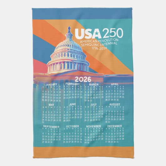 2026 Calendar with USA 250 Capital Dome America Theedoek (Verticaal)
