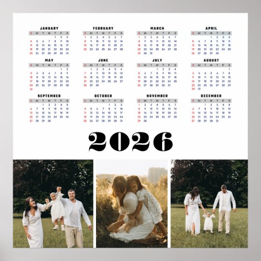 2026 Calendar with White Background Poster (Voorkant)