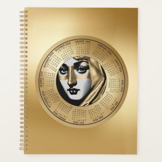2026 Calendar Woman’s Face in Black and Gold Planner (Voorkant)