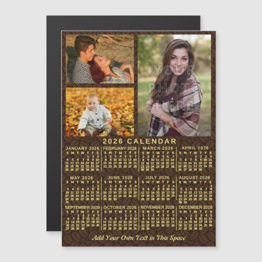 2026 Calendar Year Coffee Beans 3 Photos Magnet (Voorkant / Achterkant)
