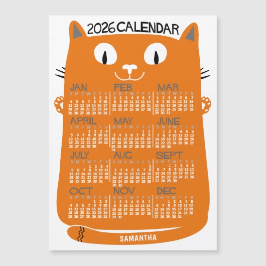 2026 Calendar Year Mid-Century Orange Cat Magnet (Voorkant)
