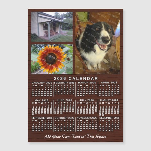 2026 Calendar Year Wood Custom 3 Photos Magnet (Voorkant)