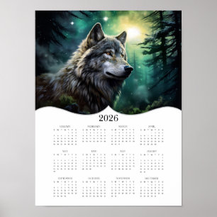 2026 Celestial Wolf Fantasy Art Volledige jaarkale Poster