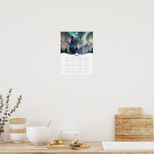 2026 Celestial Wolf Fantasy Art Volledige jaarkale Poster (Keuken)