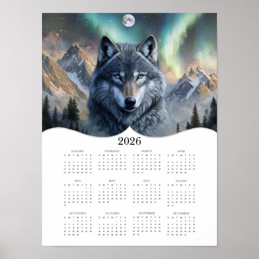 2026 Celestial Wolf Fantasy Art Volledige jaarkale Poster (Voorkant)