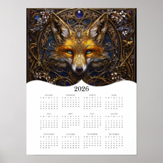 2026 Celtic Fox Fantasy Art Volledige jaarkalender Poster (Voorkant)