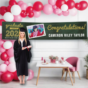 2026 Chalkboard Goud Schets Foto Retro Afstudeerfe Spandoek