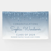 2026 Chic Blauwe Glitter Drip Afstuderen Spandoek (Horizontaal)