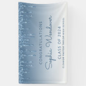2026 Chic Blauwe Glitter Drip Afstuderen Spandoek (Verticaal)