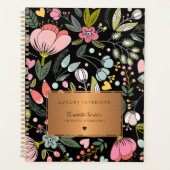 2026 Chic floral roze zwart goud bedrijf Planner (Voorkant)