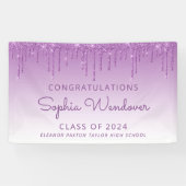 2026 Chic Paarse Glitter Drip Afstuderen Spandoek (Horizontaal)