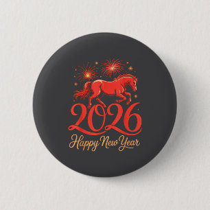 2026 Chinees Nieuwjaar Paardjaar Gelukkig Nieuwjaa Ronde Button 5,7 Cm