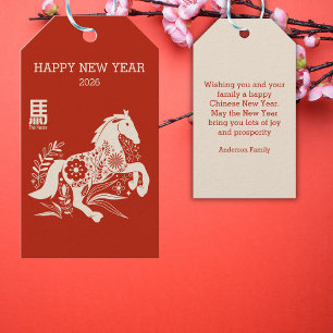 2026 Chinees Nieuwjaar van het Paard Bloemrijk Cadeaulabel