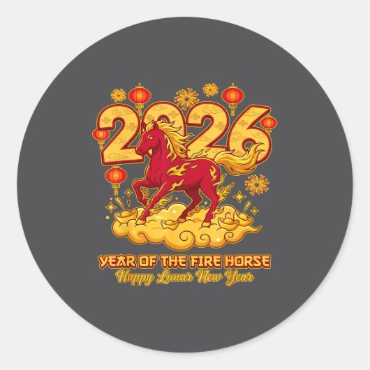 2026 Chinees Nieuwjaar van het Paard Maankalender  Ronde Sticker (Voorkant)