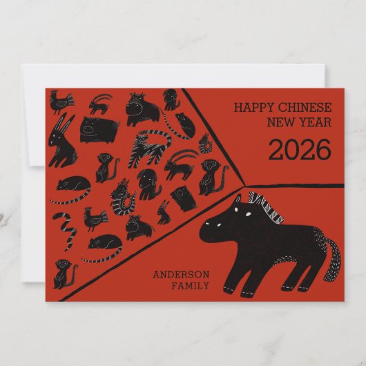 2026 Chinese New Year Of The Horse Zodiac Feestdagenkaart (Voorkant)
