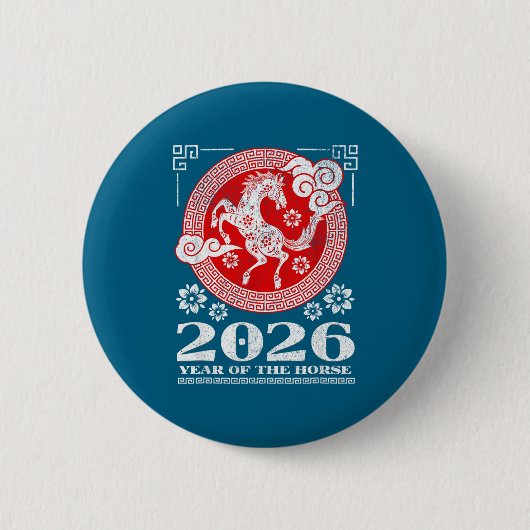 2026 Chinese Nieuwjaar Maanvuurpaard Ronde Button 5,7 Cm (Voorkant)
