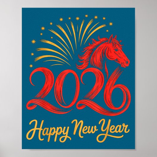 2026 Chinese Zodiac Horse Year Happy New Year Fire Poster (Voorkant)