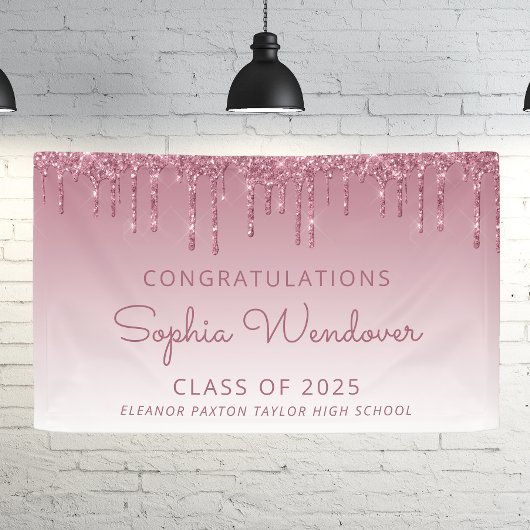 2026 Chique Bourgogne Glitter Drip Afstudeerfeest Spandoek