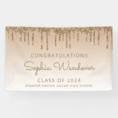 2026 Chique Gouden Glitter Drip Afstuderen Spandoek (Horizontaal)