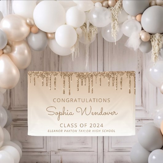 2026 Chique Gouden Glitter Drip Afstuderen Spandoek