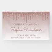 2026 Chique Roze Goud Glitter Drip Afstuderen Spandoek (Horizontaal)