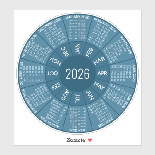 2026 Cirkelkalender - Moderne tinten blauw Sticker (Vel)