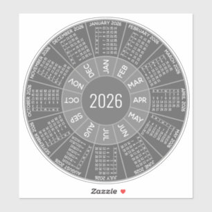 2026 Cirkelkalender - Moderne tinten - Grijs Sticker