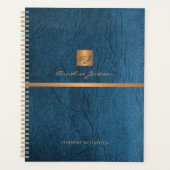 2026 Classy elegant blauw leer goud monogrammed Planner (Voorkant)