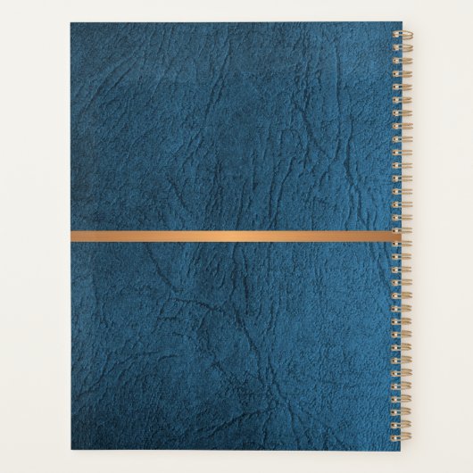 2026 Classy elegant blauw leer goud monogrammed Planner (Achterkant)