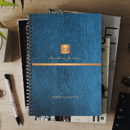2026 Classy elegant blauw leer goud monogrammed Planner