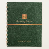 2026 Classy elegant groen leer goud monogrammed Planner (Voorkant)