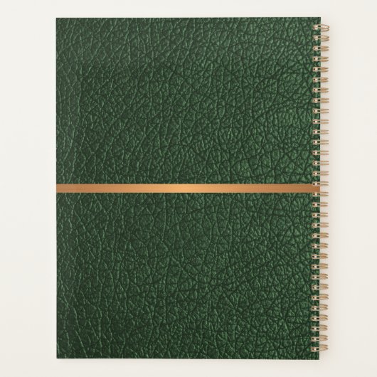 2026 Classy elegant groen leer goud monogrammed Planner (Achterkant)